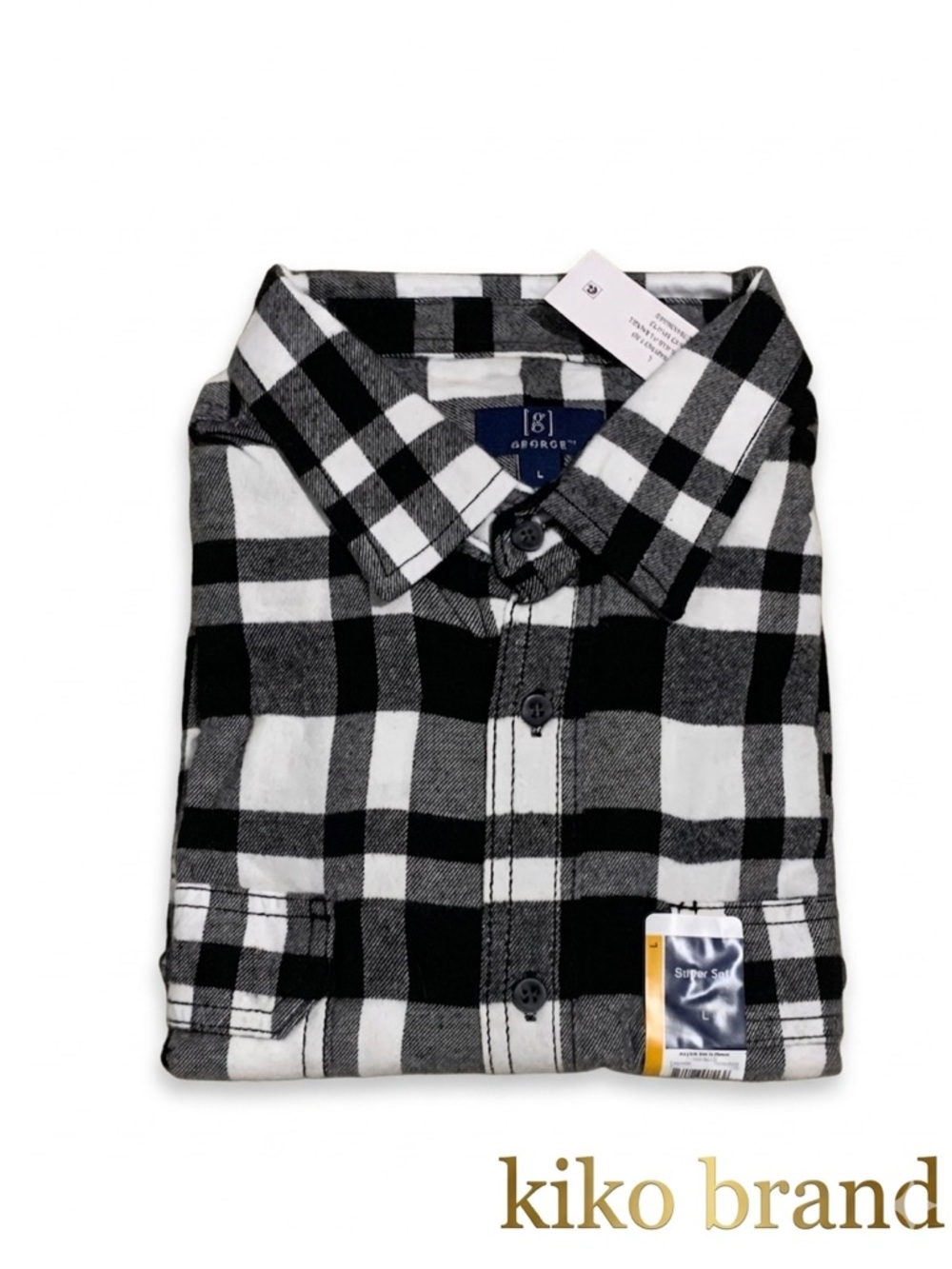 Men's Black & White Plaid Button-Down Shirt